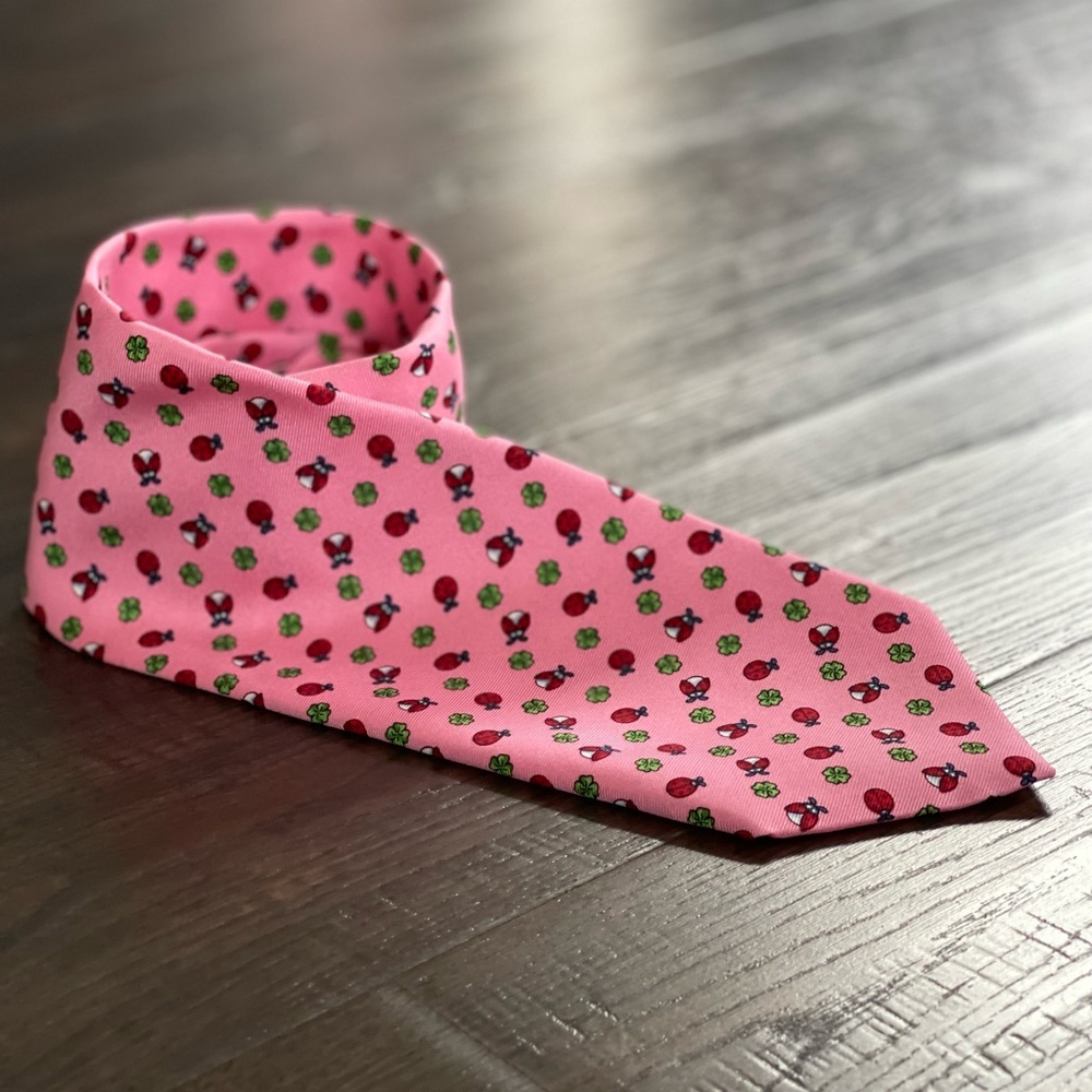 Brooks Brothers Pink Tie with Red and Green Pattern